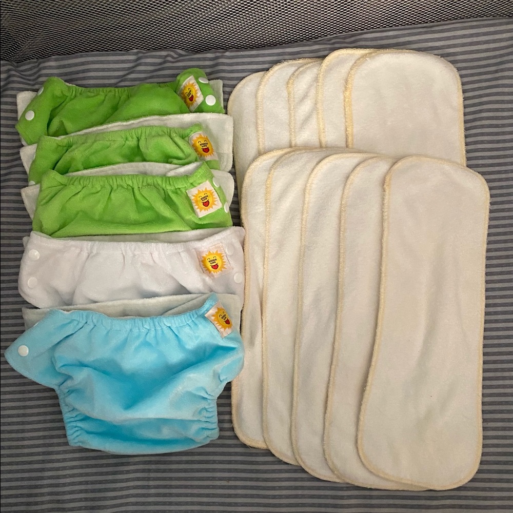 5 Fully Adjustable Cloth Diapers & 10 Liners